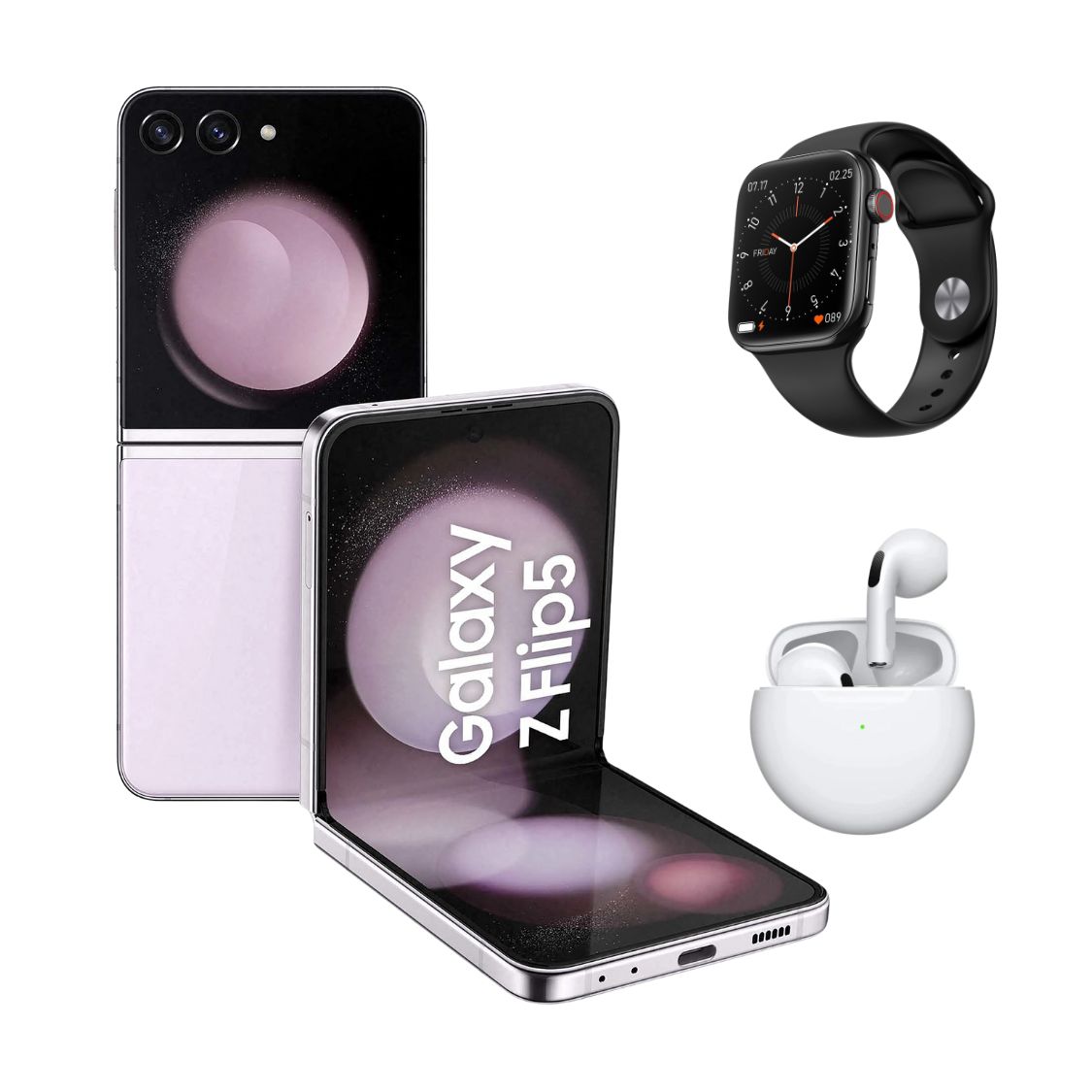 COMBO Celular Samsung Galaxy Z Flip 5 Nuevo - 256Gb/8Gb Ram - Lavanda + Smartwatch + Buds Pro 6
